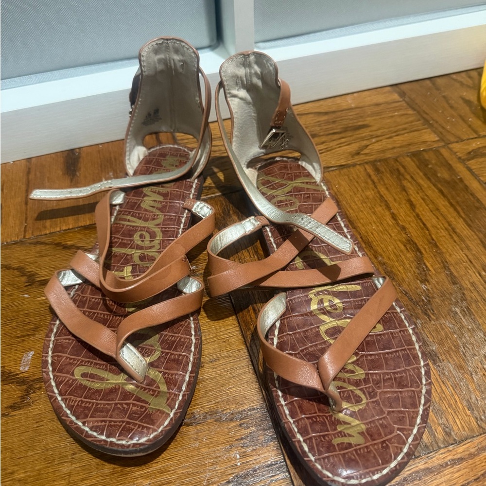 Sam Edelman Brown and Cream Strappy Sandals